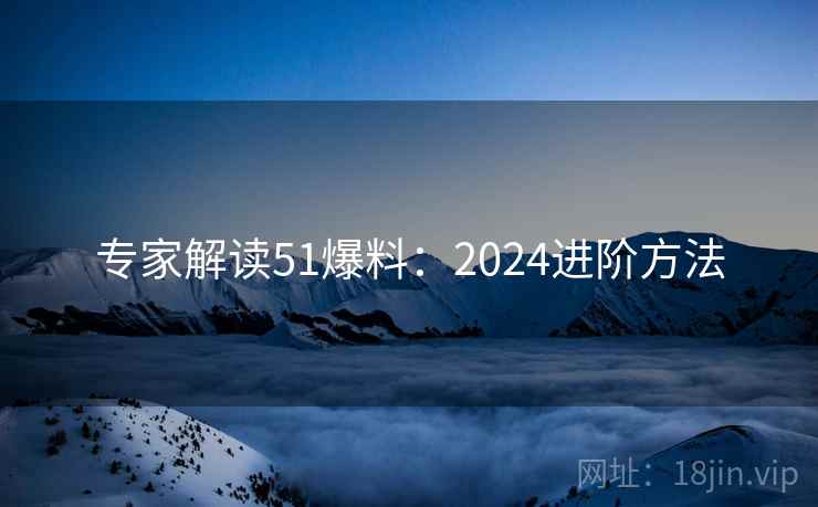 专家解读51爆料：2024进阶方法
